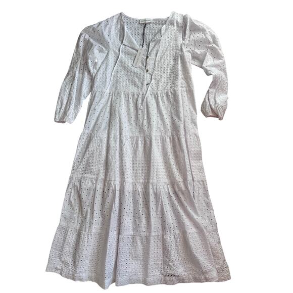 Self Contrast White Eyelet Tiered Maxi Dress Medium New - Picture 1 of 8